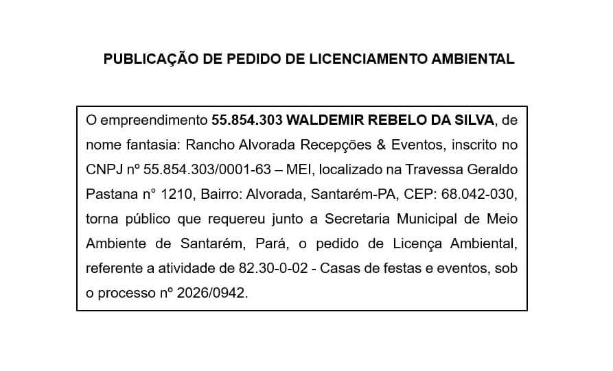 PUBLICAÇÃO DE LICENÇA DE AMBIENTAL