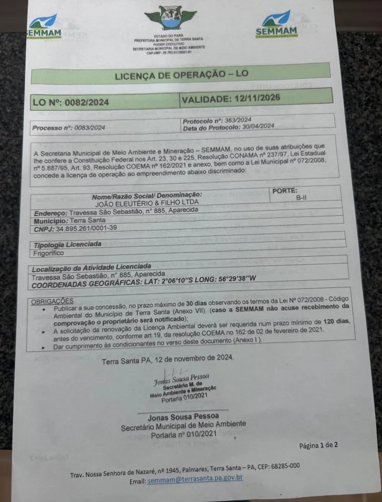PUBLICAÇÃO DE LICENÇA DE OPERAÇÃO